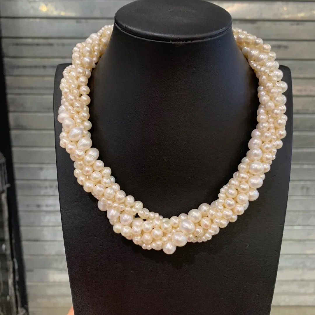 natural fresh water pearl necklace twist multi layers european and american style different size mixed fashion women jewelry