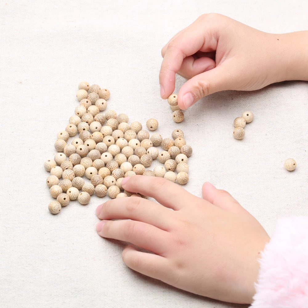 Natural solid wood handmade solid wood real bamboo 8mm beaded loose beads children learn to count DIY making jewelry and crafts