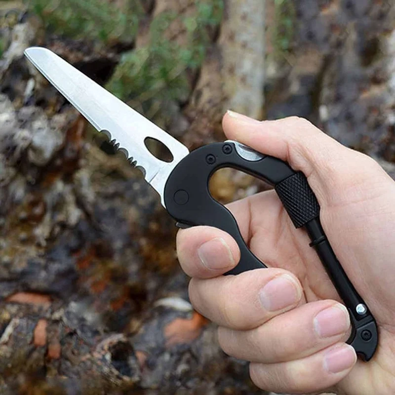 Multifunctional Self Defense Tools Climbing Carabiner Security Hook Gear Buckle Outdoor Safety defensa personal Tactical Knife