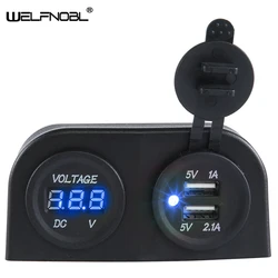 Round Electric Mini Gang Car Marine Boat LED Rocker Switch Panel Waterproof Circuit Digital Voltmeter Dual USB Port 12V Outlet