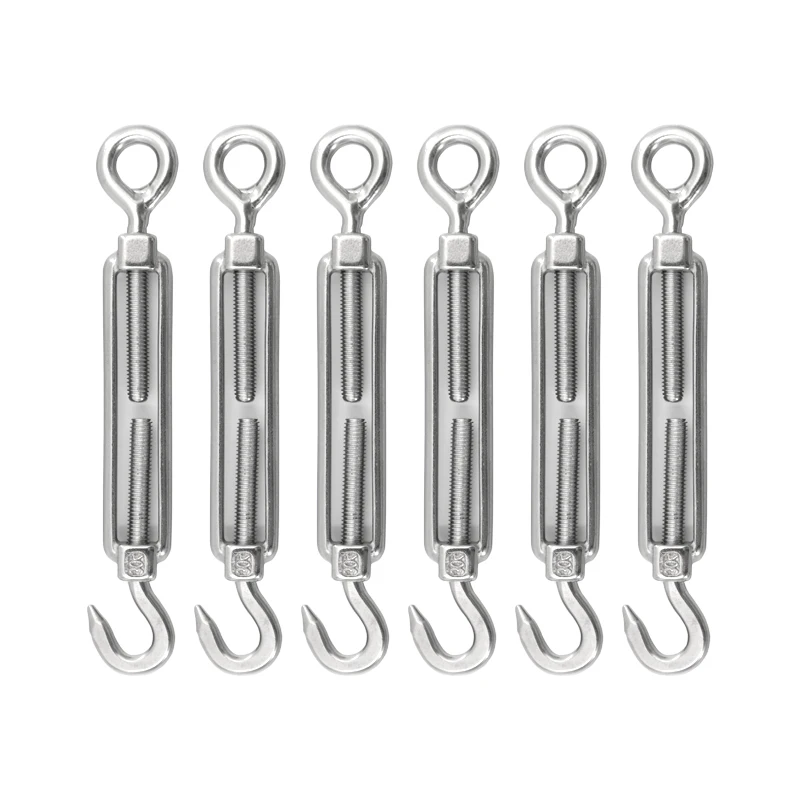 Silver 304 Stainless Steel European Style Hook & Eye Turnbuckle M4/M5/M6 Turnbuckle Adjustable Wire Rope Tensioner