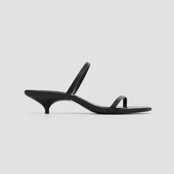 White Elegant Slippers Women Shoes Summer 2026thin Belt Mid Heel Spike Heels Sandals Comfortable Wear Sandalias Dress Shoe Slide