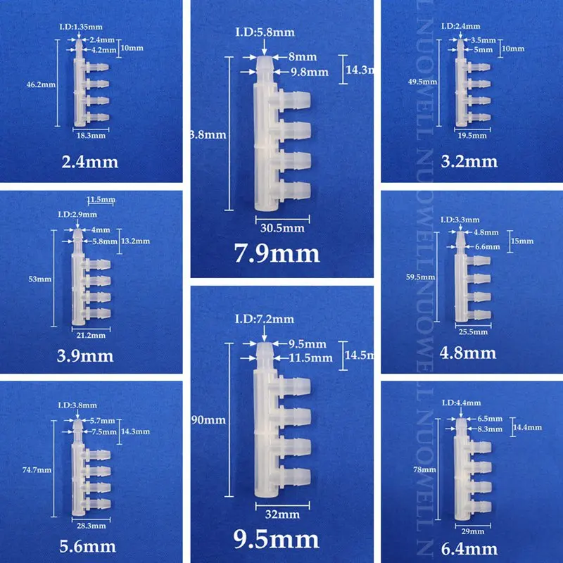 5 ~ 200 sztuk 2.4 ~ 7.9mm żywności klasy PP 4-sposoby 5-sposoby wąż złącze rozdzielacz akwarium wody wąż do sprężonego powietrza dystrybutorów