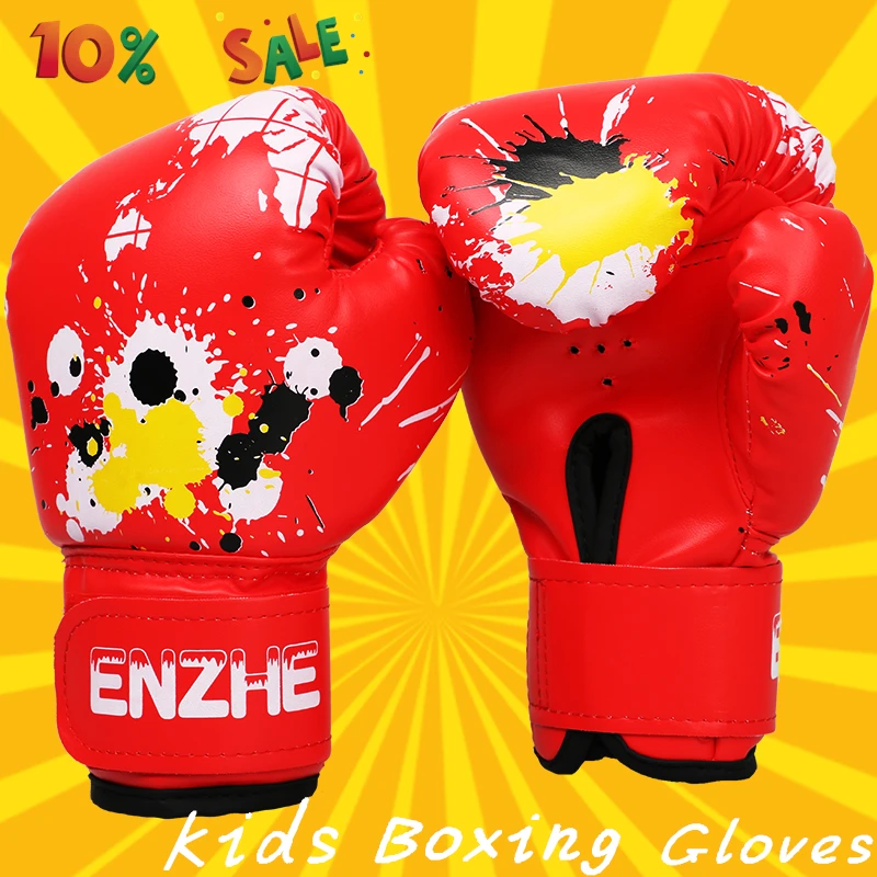 

Kids Graffiti Gloves Black PU Leather 3-6 Years Child Babies Kids Kick Fighting Boxing Gloves Muay Thai Carton Funny Boxe Gloves