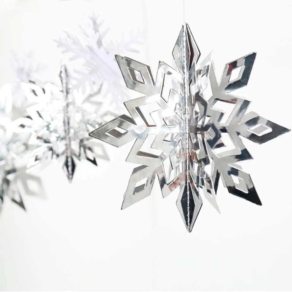 Christmas Tree Hanging Snowflake Pendant 3D Large Snowflake White Paper Snowflakes Hanging Garlands for Xmas Party Decorations