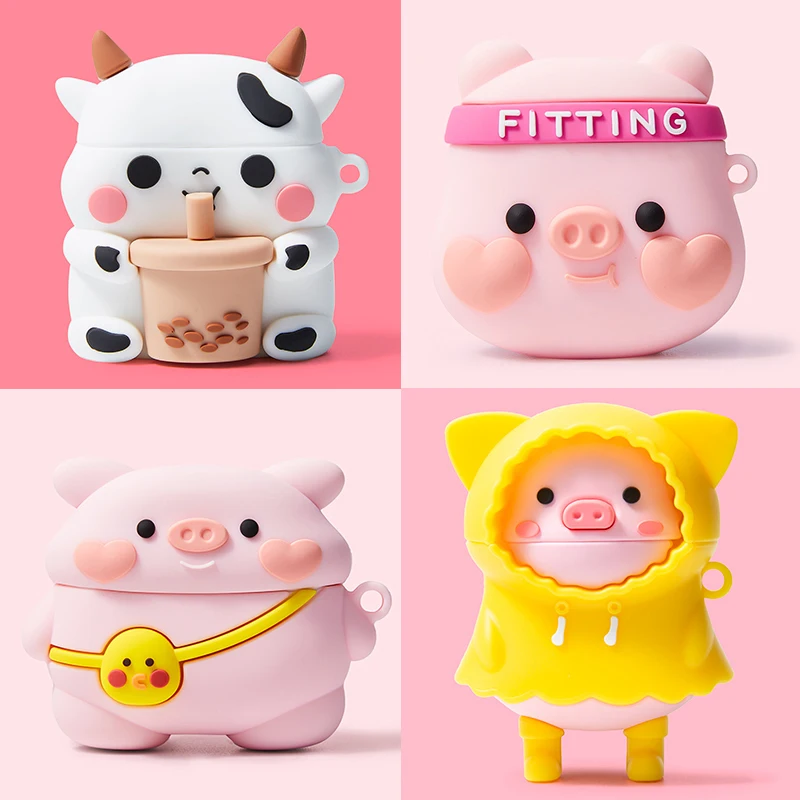 For apple airpods pro Case 3D Cartoon Pig Cows Soft Silicone Earphone Cases For Airpods Wireless Headphone Cover Bags Cute shell