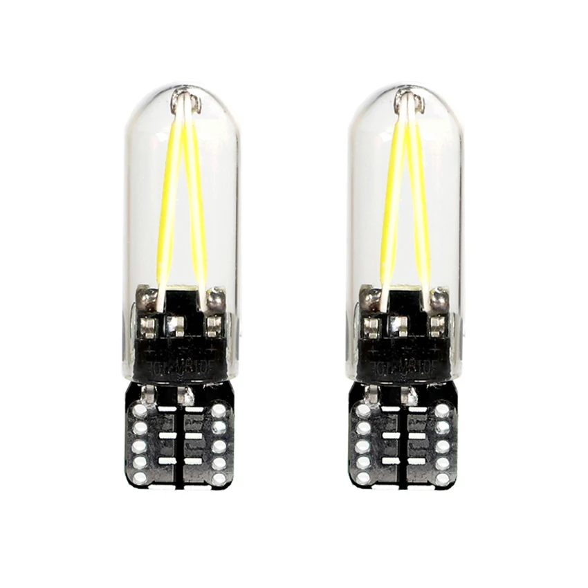 2PCS W5W led T10 COB Glass Car Light Led Filament Light auto automobiles reading Bright White License Light Bulbs Parking Bulbs