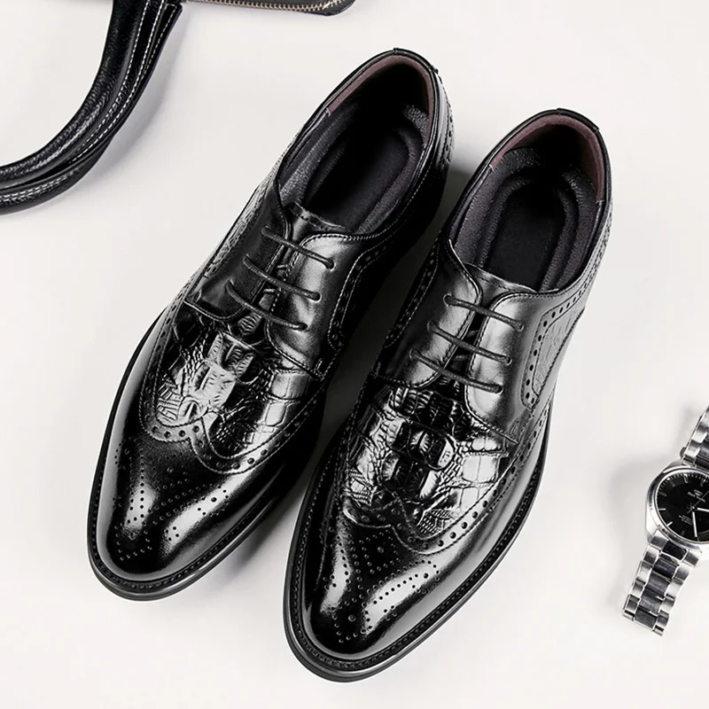 

italian designer men fashion wedding party dress genuine leather bullock shoes carving brogue shoe black gentleman sneakers male