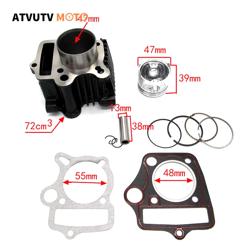 47mm Cylinder Piston Kit For Honda Atc70 Ct70 C70 Trx70 Crf70 Crf70f Dax70 St70 Xr70 70cc 70cc Atv Dirt Bike Go Karts