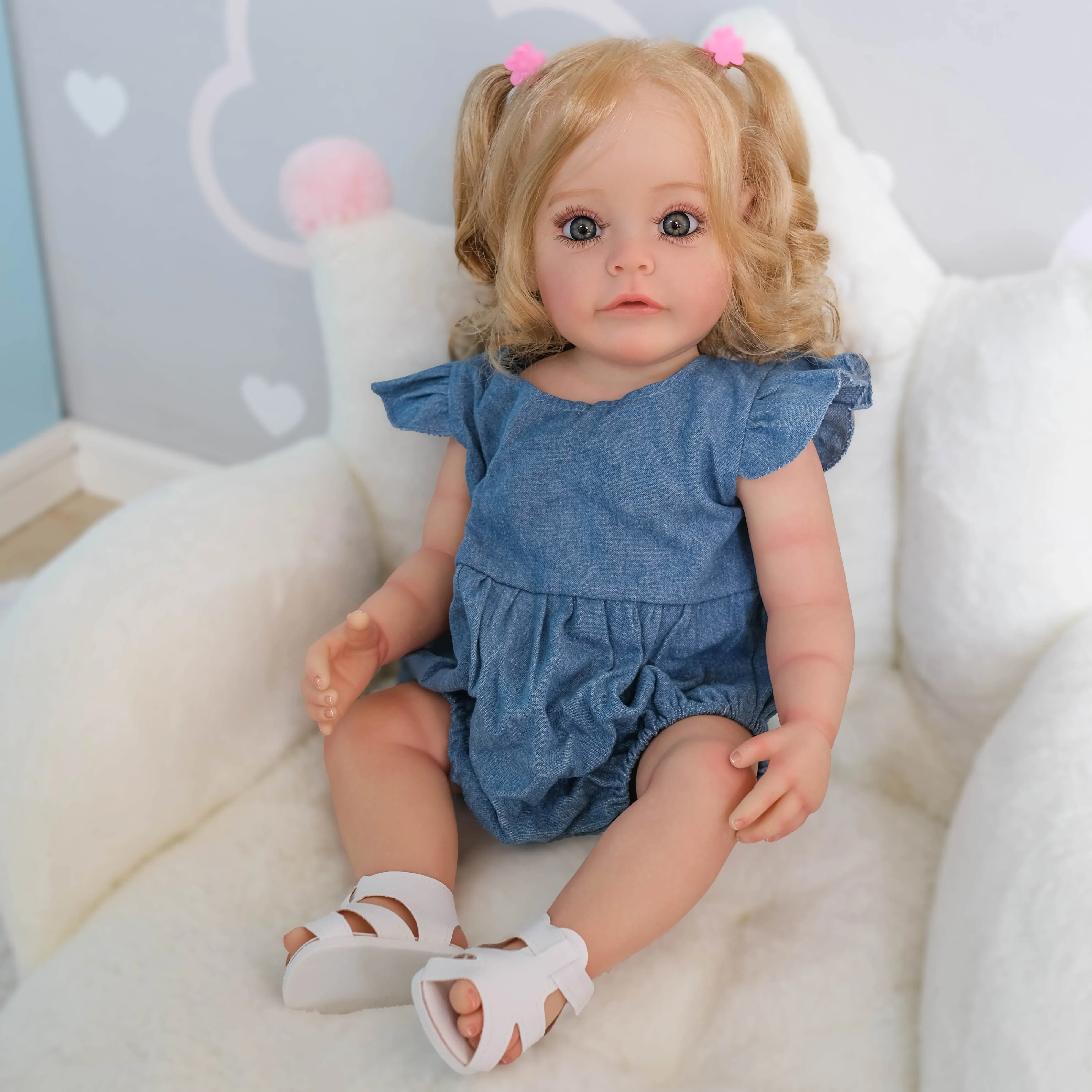 55CM Reborn Toddler Girl DollNPK  SueSue Full Body Silicone Waterproof Bathy Toy Hand-Detailed Paint with 3D look Visible Veins