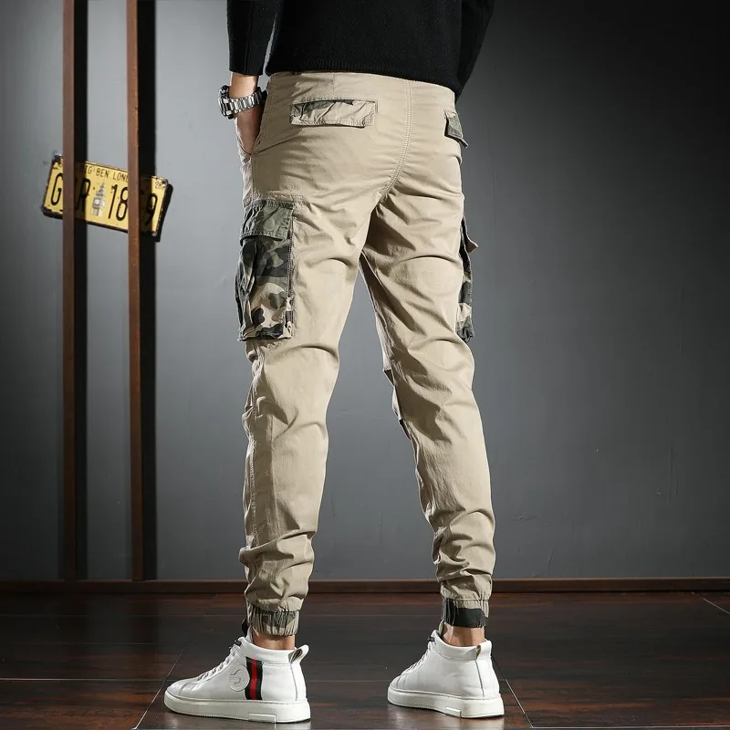 Fashion Tactical Khaki Cargo Pants Men Camouflage Side Pockets Cotton Casual Streetwear Hip Hop Slim Fit Trousers