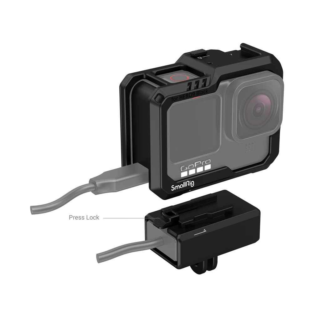 SmallRig Black Full Action Camera Cage For GoPro HERO9 / HERO10/ HERO 11 Full Cage with Press-on Flap Lock for Quick Disassembly