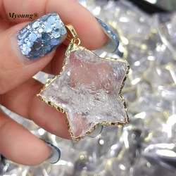 Gold Color Plated Star Shape Knocked Natural Clear Quartz Crystal Necklace Pendant My210904