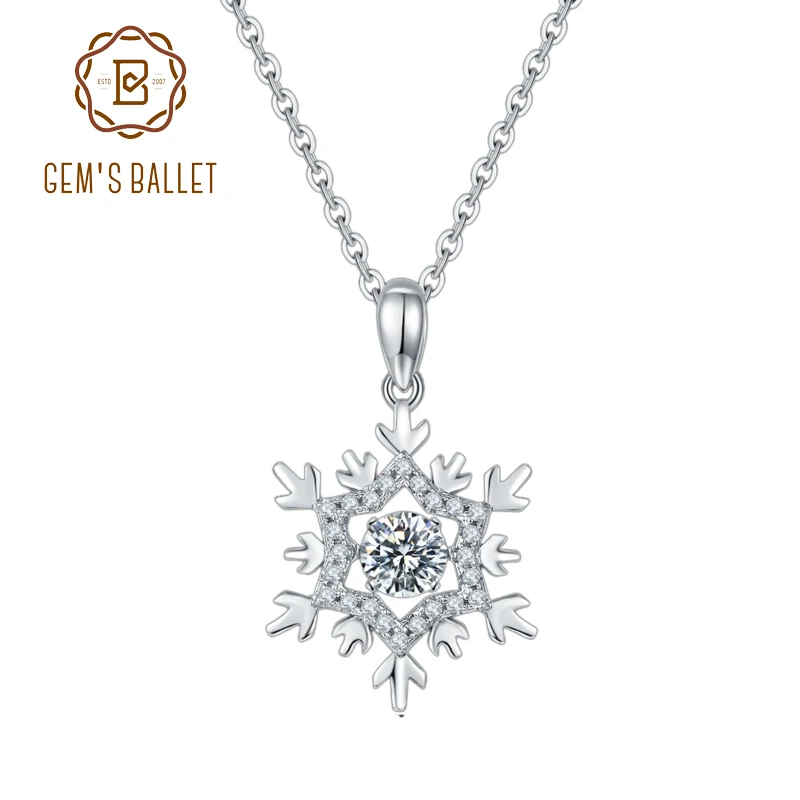 GEM'S BALLET Snowflake Moissanite Diamond Pendant 925 Sterling Silver Jewelry Necklace Women with Twinkle Setting Moissanite