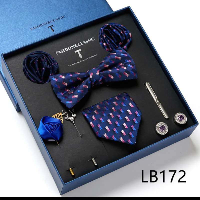 Hochwertige Geschenkbox für Feiertage, 7,5 cm, blaues Blumenmuster, Einstecktuch, Manschettenknöpfe, Krawattenclip, Krawatte für Herren, Geburtstagsgeschenk – Detail 10