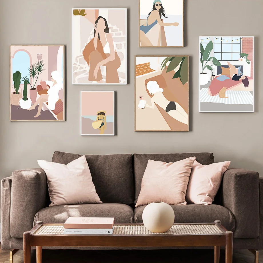 Minimalism Abstract Sexy Girl Cactus Leaf Wall Art Canvas Painting Nordic Posters And Prints Wall Pictures For Living Room Decor