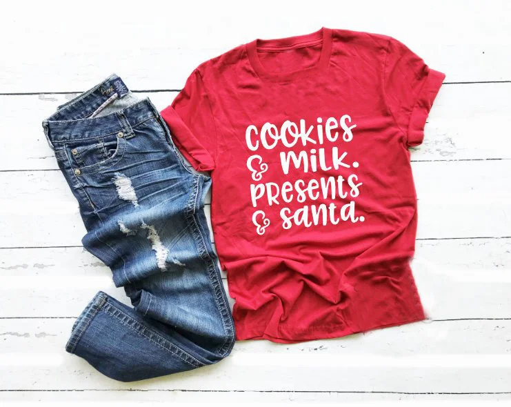 Hipster Grunge  Slogan Christmas Vintage Tops art Camisetas Cookies and Milk Presents  Santa Graphic T-Shirt