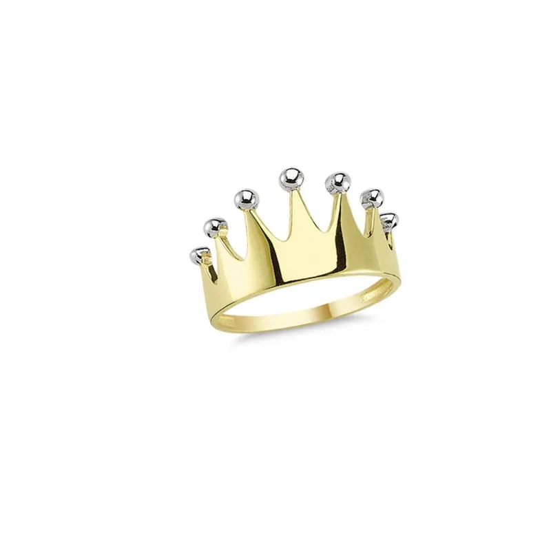 14K Solid Gold Crown Wedding Band Anniversary Ring