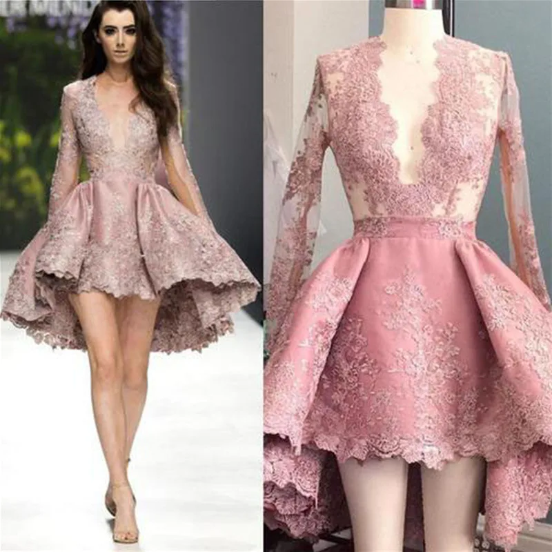 

Pink Homecoming Prom Dresses Graduation Dresse Long Sleeves Floral Prom Party Gown Wedding Party Gowns Cocktail Dresses