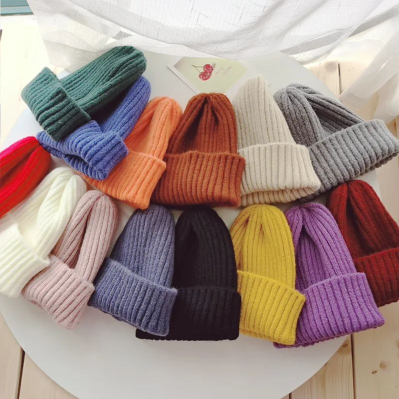 Winter Solid Color Knitted Mother Kids Baby Hat Wool Kids Caps For Girls Children Accessories