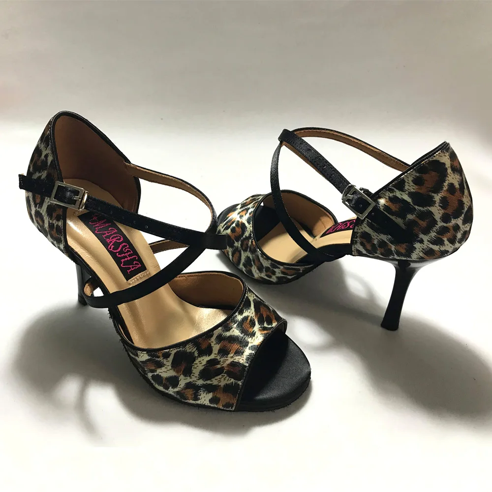 8.5cm heel Sexy Leopard Latin Dance Shoes For women Salsa shoes comfortable latin shoes  MS6205LBS dropshipping