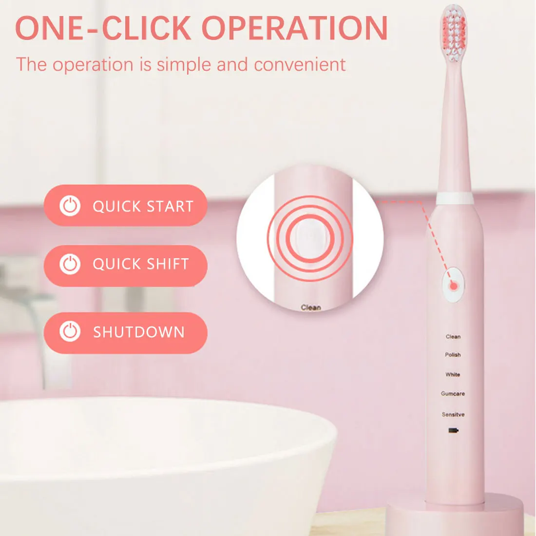 ชาร์จไฟฟ้า Ultrasonic ที่มีประสิทธิภาพอัตโนมัติสมาร์ทฟันแปรงเปลี่ยนหัวแปรงสีฟัน5โหมดผู้ใหญ่