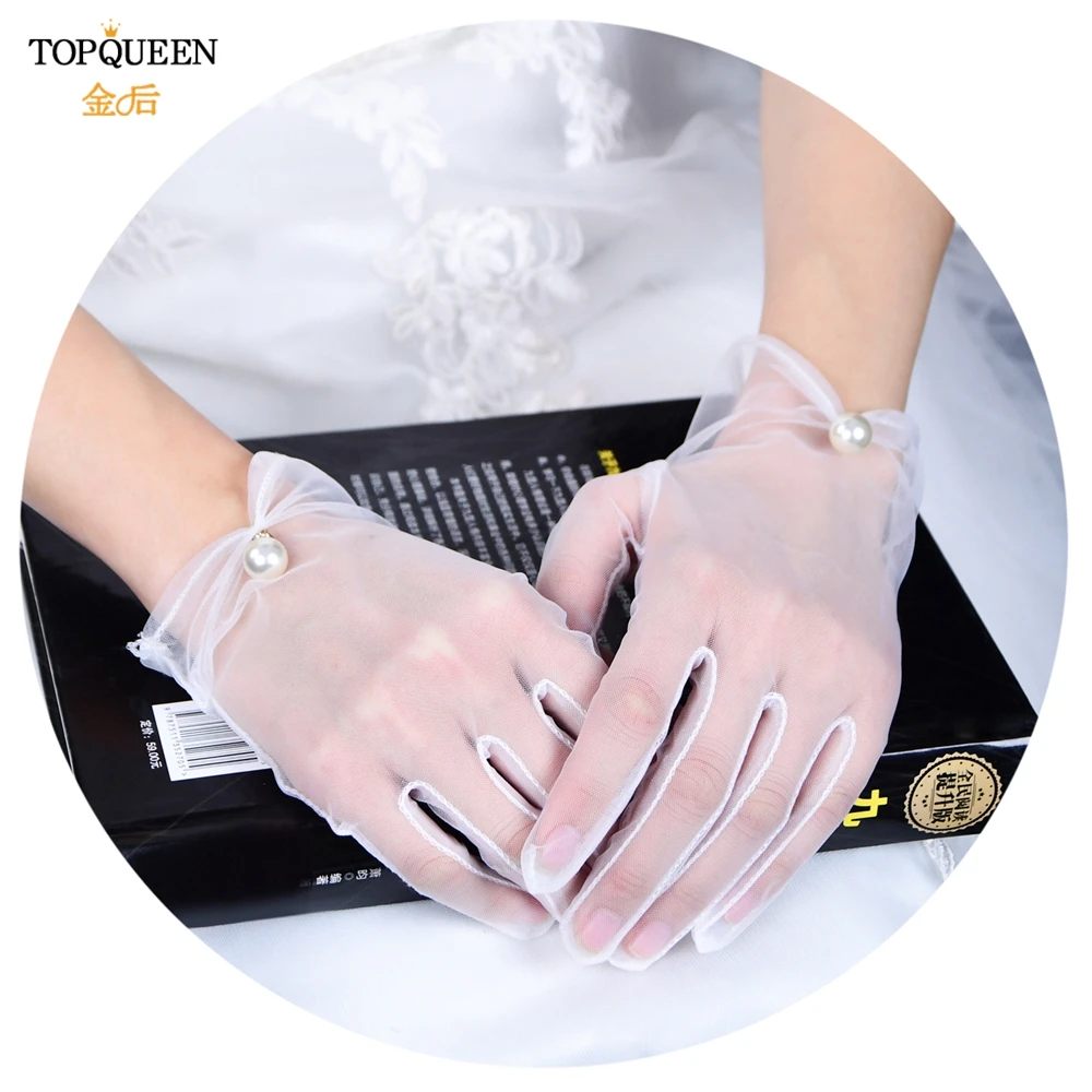 TOPQUEEN M03-A Elegant Bride Gloves Pearl Ladies Gloves Finger Evening Prom Stage Lady White Pearl Bridal Gloves Wedding DIYGift