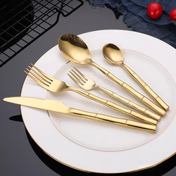 4/5Pcs Bamboo Design Stainless Steel Cutlery Set Knife Fork Spoon Tableware Set High Quality Dinnerware Set Eco Friendly