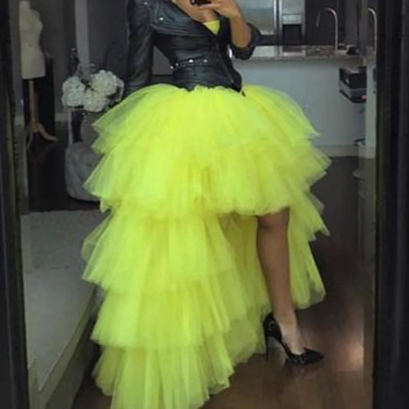 Chic Women Tutu High Low Tulle Skirt Tiered Ruffles Asymmetrical Prom Gown Party Skirts Saia Faldas Custom Made Maxi Tutu Gown