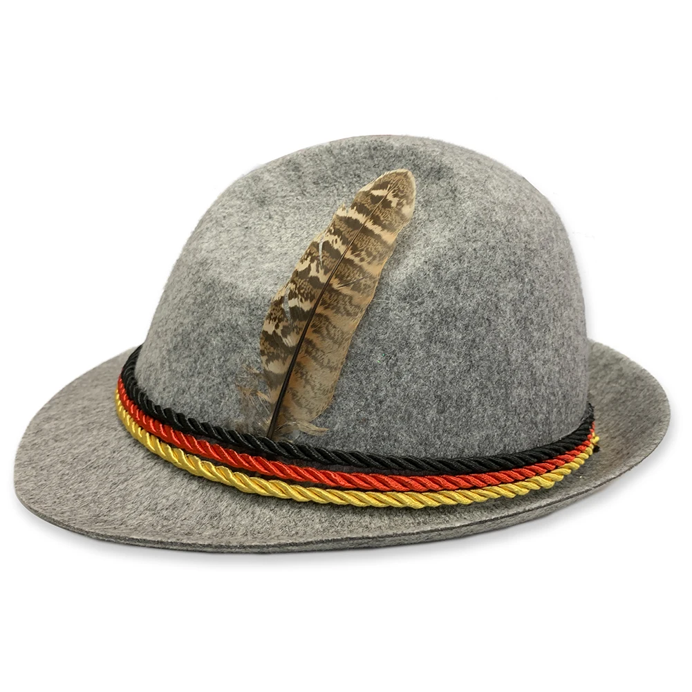 Traditional Oktoberfest Men Felt Hat German Alpine Cap Feather Decoration For PartySize Adult Costume Accessories