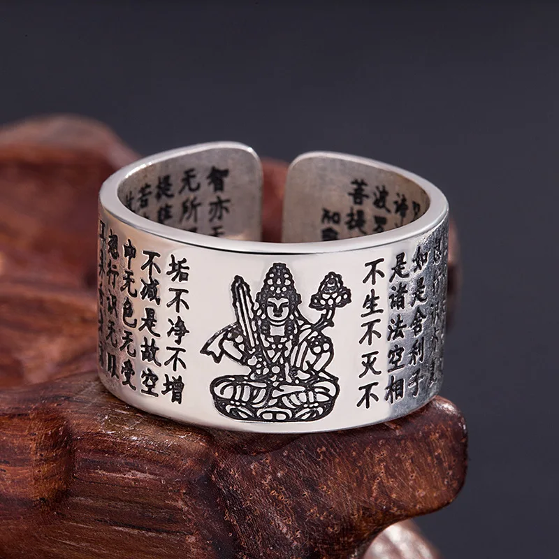 1 Piece Vintage Copper Religious Open Rings Antique Silver Color Buddha Women Men Personality Party Club Jewelry Gifts,