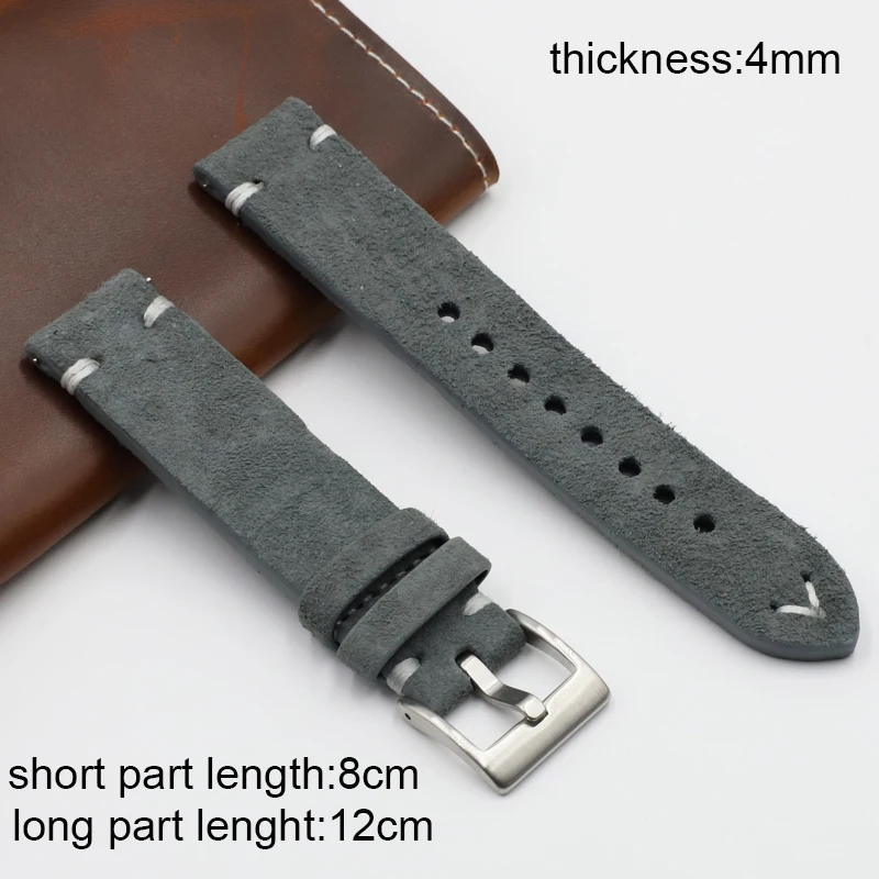 Vintage Suede Watch Strap Handmade Stitching Watchband 18mm 20mm 22mm 24mm Quick Release Wristband for Men Replacement Bracelet