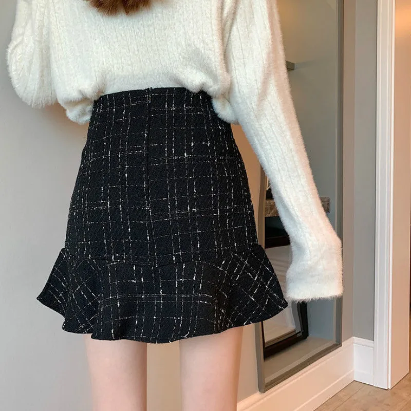 Mini Skirts Women High Waist Ruffles Plaid Temperament Leisure Streetwear Vintage Trendy All-match Female Autumn Korean Style