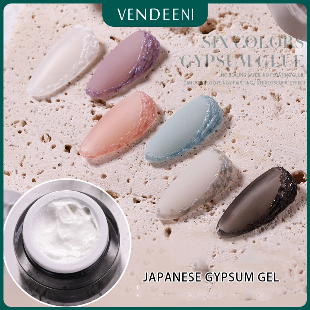 

Vendeeni 6 Colors Plaster Gel Nail Polish Painted Line Sculpture UV Soak Off Gel Varnish Carving Gypsum Nail Art Gel Lacquer 10g