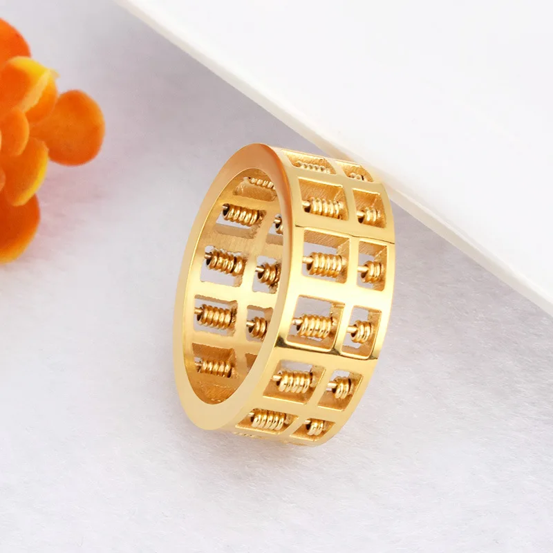 BC Fashion Abacus Ring for Men Women 8MM Gold Color High Quality Maths Stainless Steel Wedding Band Jewelry S