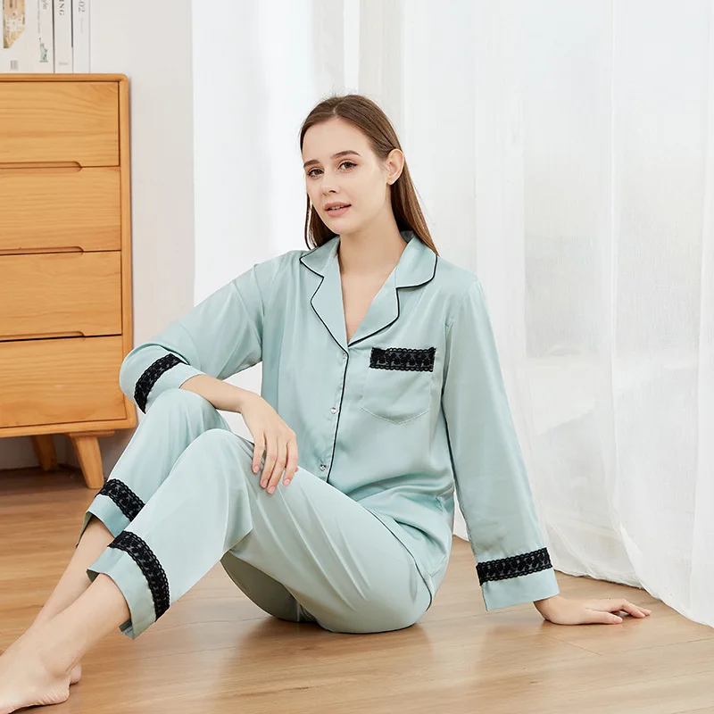 

Lace Pajamas For Women Spring Summer Sleepwear Pyjama Sexy Nightwear Homewear Long Sleeve Pants Two-piece Suit Home Clothing