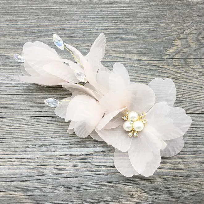 new trend white Pink Pearl Yarn flower hairpin bride Prom wedding hair accessories hair accessories wedding summer hair clip