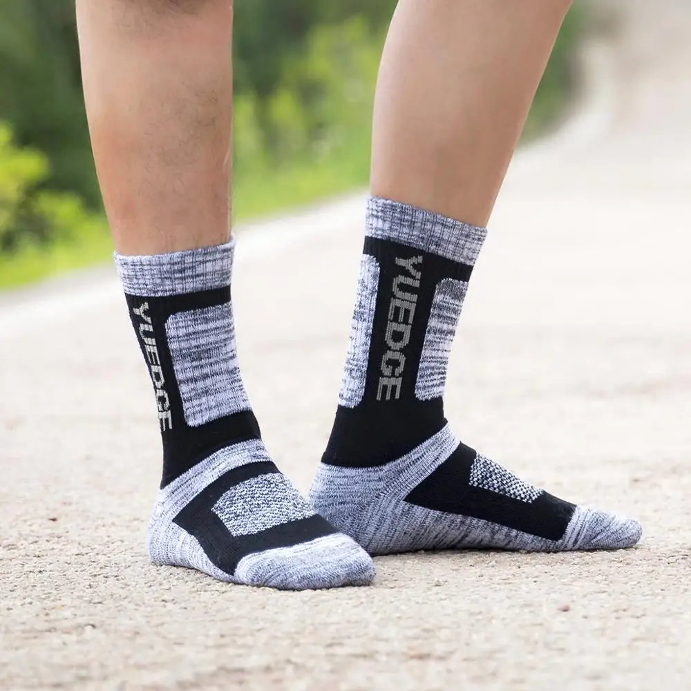 YUEDGE Brand Mens Terry Cushion Combed Cotton Crew Socks Sports Socks Thick Winter Thermal Socks Men Size 37-46EU