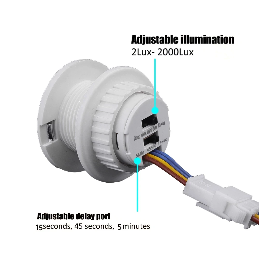 Interruptor de retardo de tiempo ajustable, Detector infrarrojo del cuerpo humano, Sensor de movimiento infrarrojo IR, interruptor de luz,