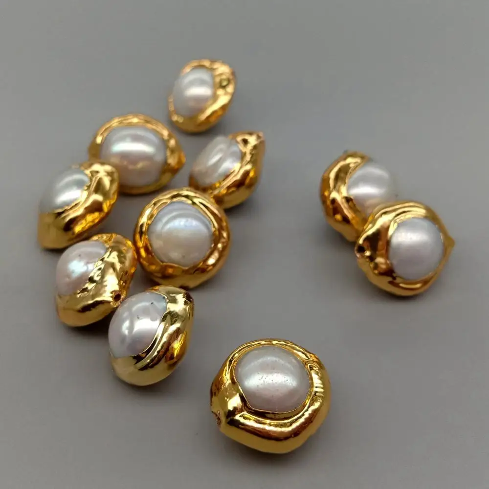 10 pcs Gold Plated Natural White Pearl Beads Gemstone Charm Jewelry DIY Making