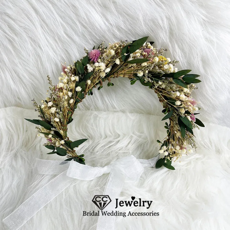 CC Wreath for Women Wedding Hair Accessories Bridal Headdress Engagement Jewelry 100% Handmade Dried Flowers Floral Gift mq060