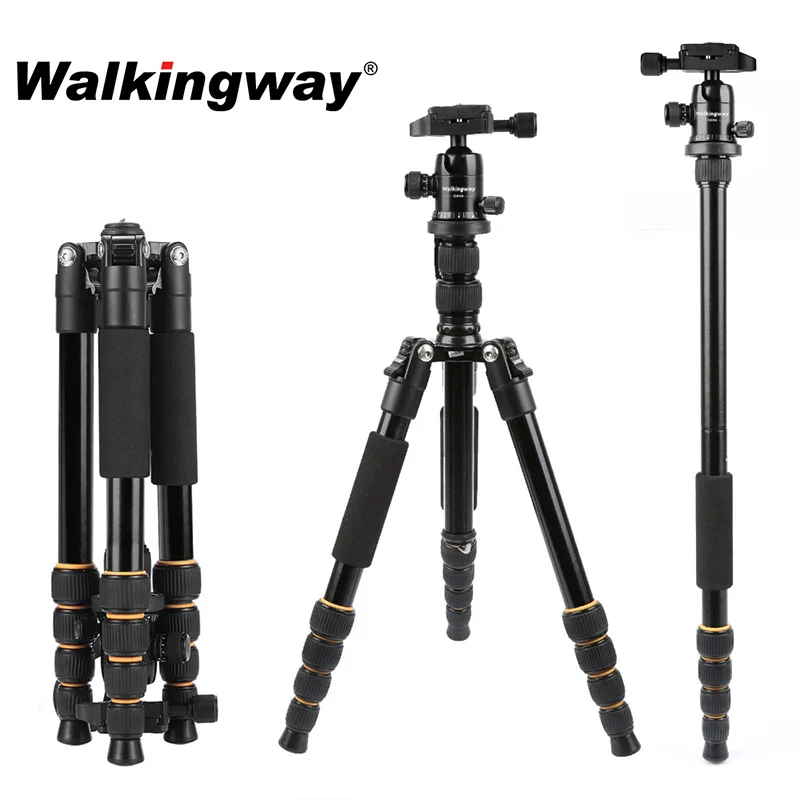 Walkingway Q666 Aluminum Protable Professional Travel Camera Tripod Monopod Ball Head&Phone Holder for DSLR Smartphone Video