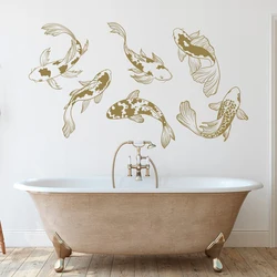 Zestaw 6 naklejek ściennych Koi Fish Japanese Style Vinyl Home Decor Sypialnia Pokój dzienny Wędkarstwo Naklejki Prezent na parapetówkę Mural 4775