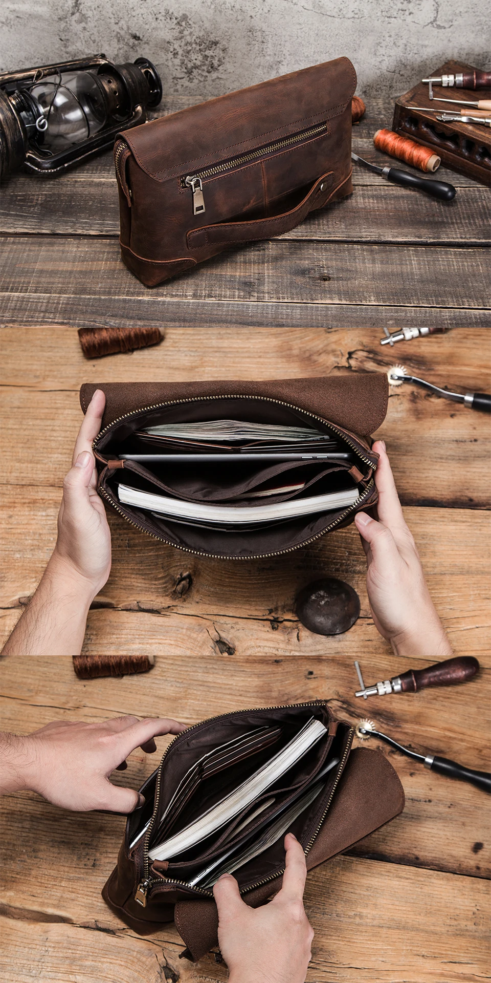 Luxus Rindsleder Herren Clutch iPad Mini 4 5 6 iPhone Clutches für männliche Männer Brieftasche Mode große Kapazität Geldbörse Geschenk – Detail 2