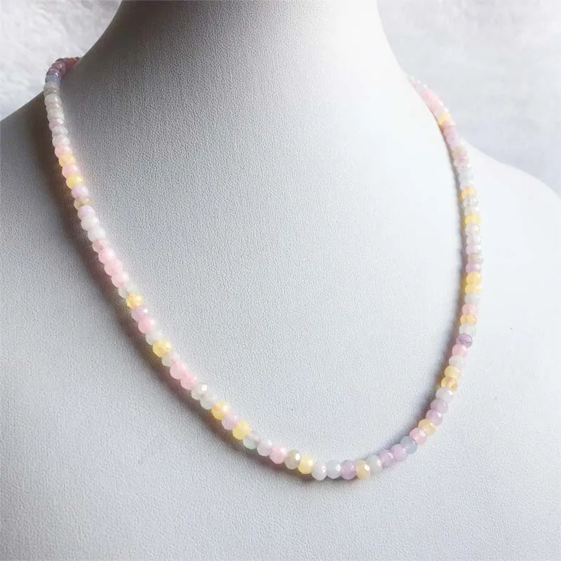 3*4MM Faceted Morganite Color Jasper Necklace Natural Stone Jade Chocker Wholesale Beads Mother Daughter 40/45/50/55cm