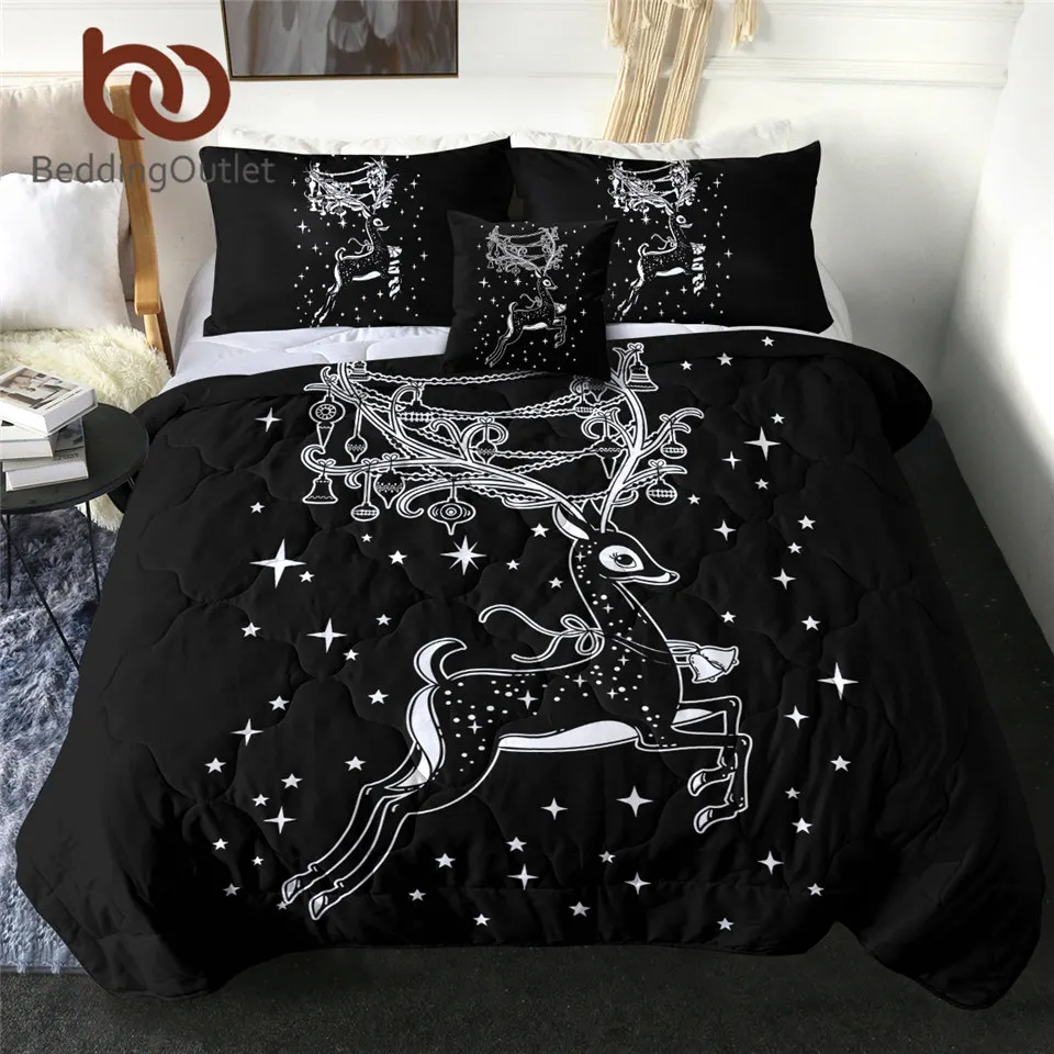 

BeddingOutlet Christmas Deer Summer Quilt Elk Black Comforter Bed Cover Festival Quilting Home Textiles Stars Cartoon Bedding