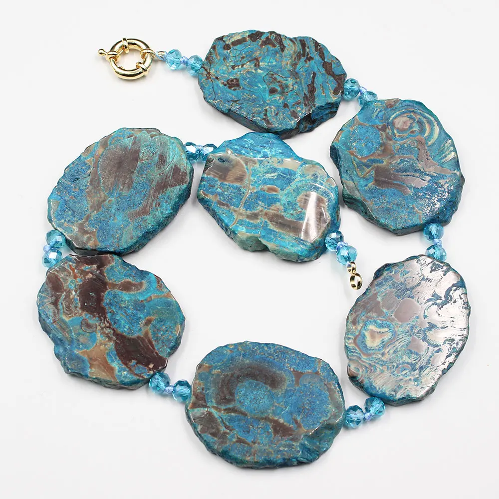 GG Blue Ocean jaspers Sea Stone Raw Blue Ocean Stone Agate Slab Nugget blue crystal Necklace Handmade For Women Fashion