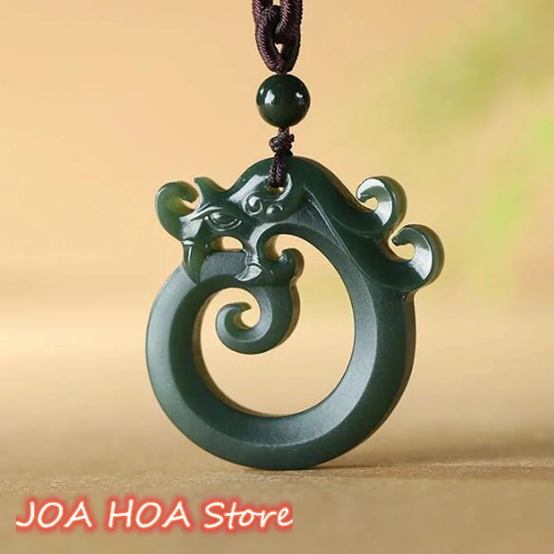 

Natural Hetian Nephrite Carved Zodiac Dragon Pendant Necklace Amulet Men's Fashion Jewelry