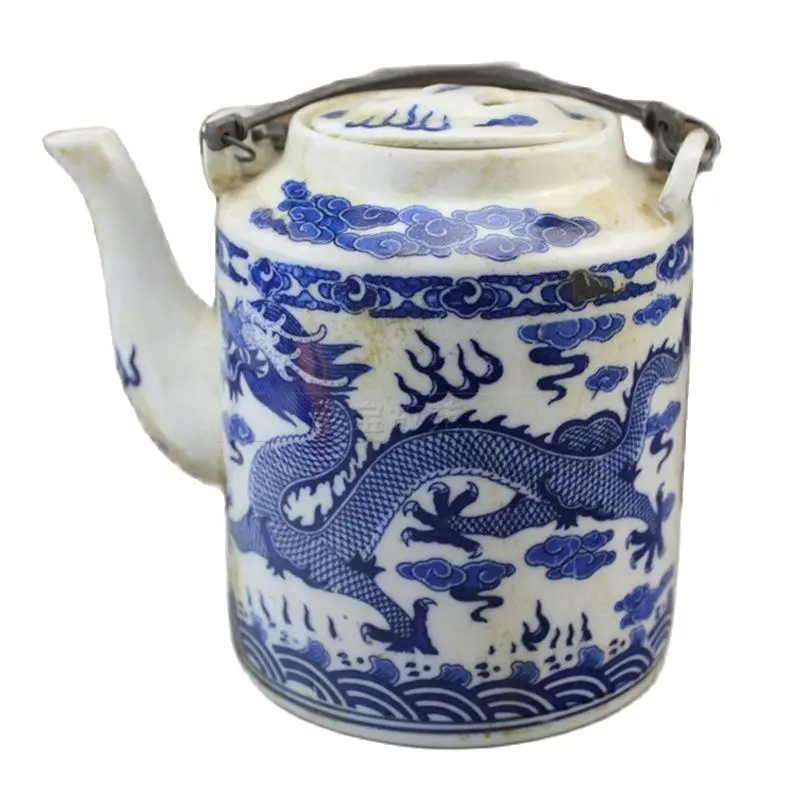 Chinese Old Porcelain Blue And White Dragon Pattern Teapot