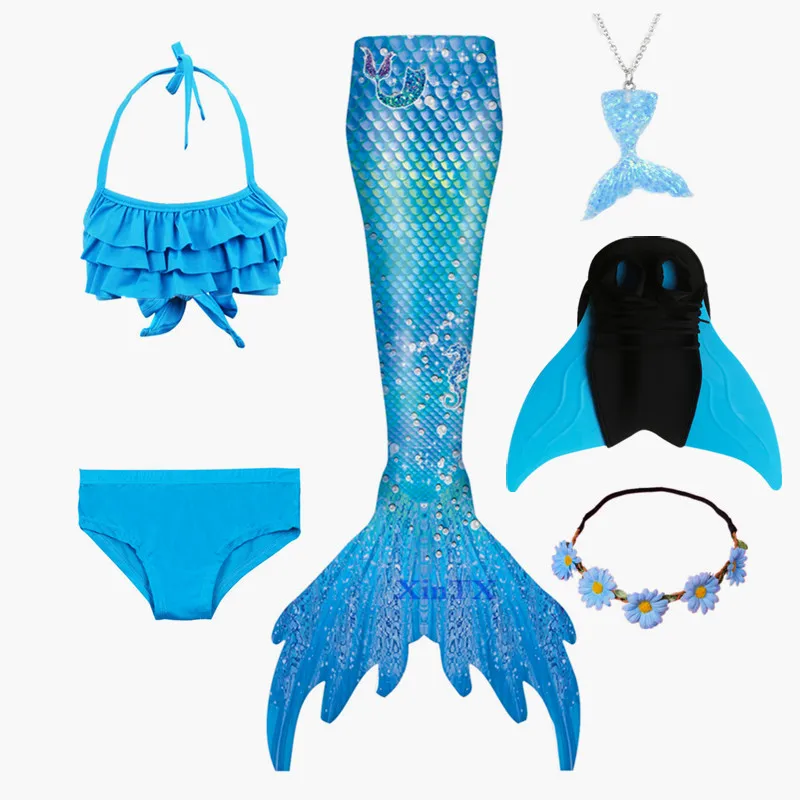 New Arrival Girls Mermaid Tails With Monofin Kids Beautiful Bikini Swimwear Summer Mermaid Princess Dress Set Bathing Suit